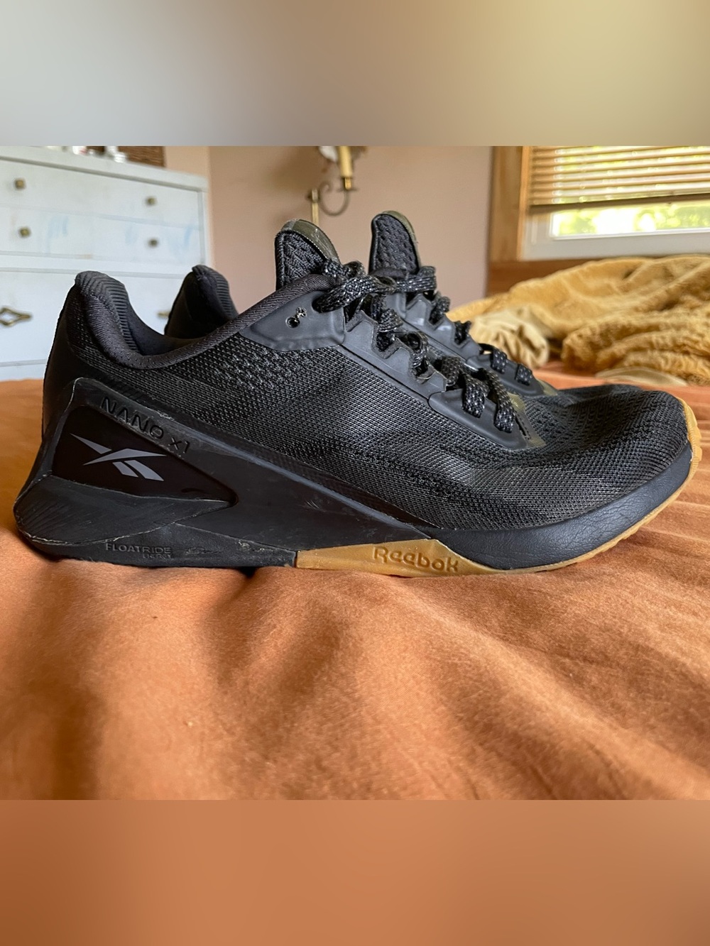 Reebok Men’s Nano X1 Cross Trainer Black Sneakers with Gum Accent - Picture 2 of 9